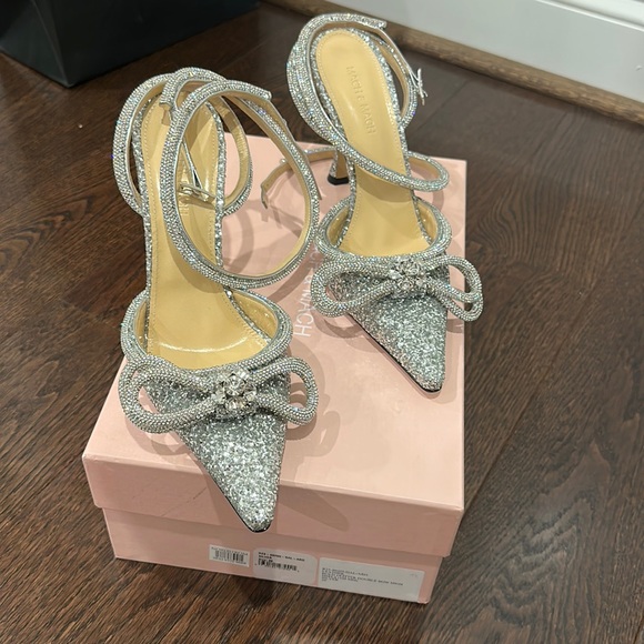 MACH & MACH Shoes - Glitter Double Crystal Bow Pointed Toe Pump